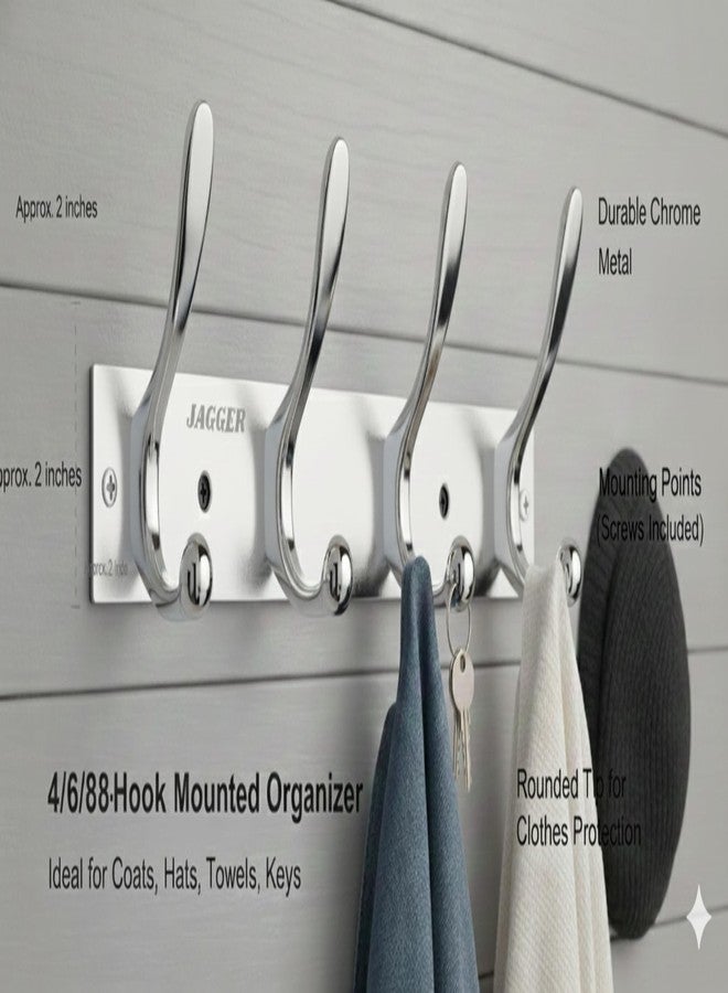 JAGGER JAG334 Wall Mounted Stainless Steel Wall Hooks for Hanging Cloth/Towel Hangers/Door Hangers/Hook Rail/Bthroom Hanger [ Combo Pack of 2 ] (Silver, 4 PIN Hook) - Image 2